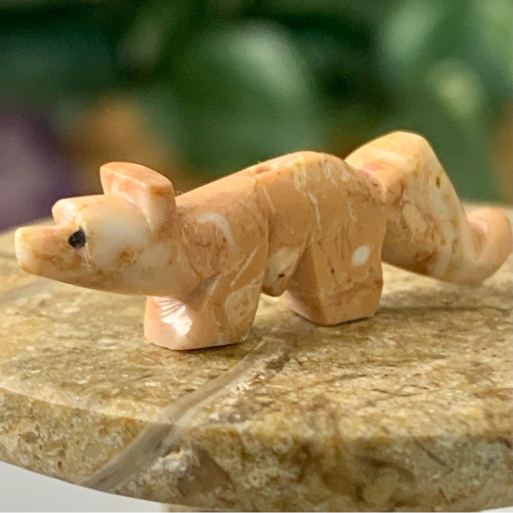 Native American Zuni Hand Carved Wolf Fox Fetish Bead Stone Animal Vintage 1.2" - Picture 9 of 13